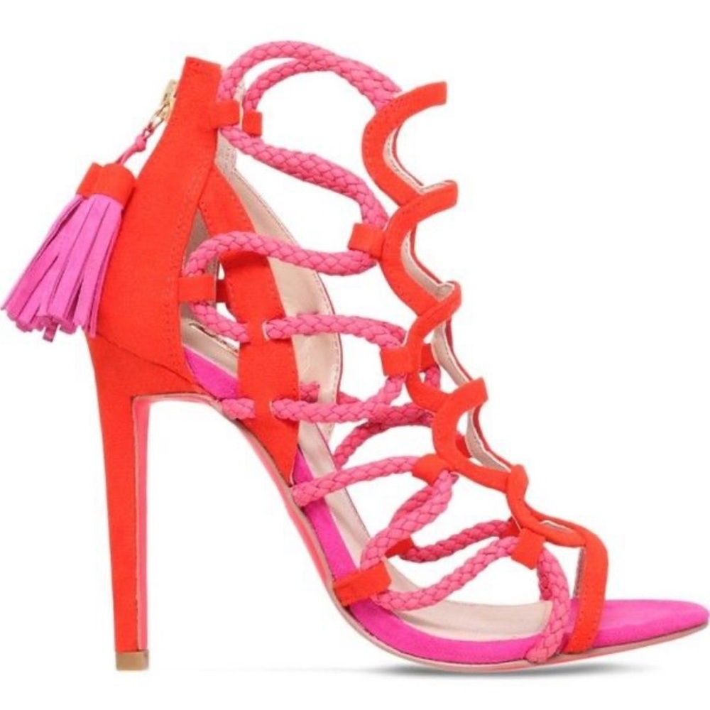 Ashely Stewart Red Suede Open Toe High Heel Sandals Women's Size 11